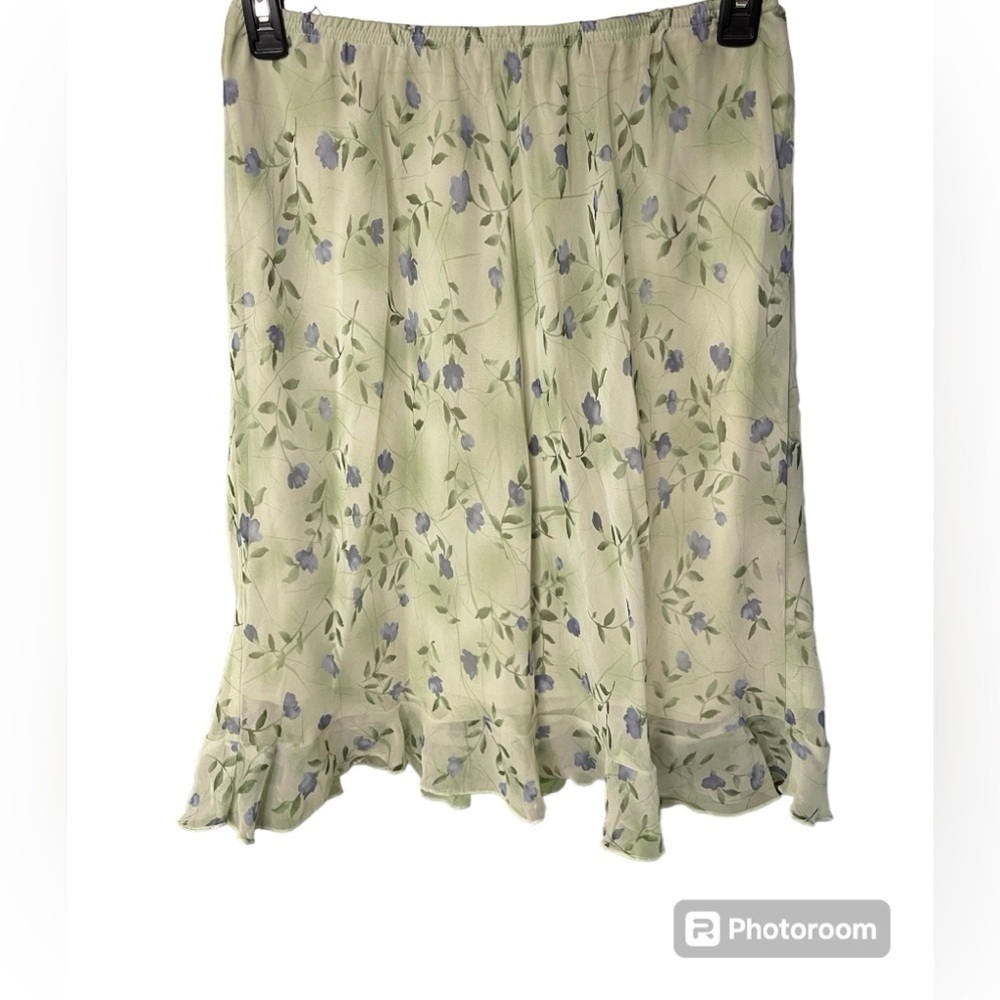 White Stag Plus 16W Mint Floral Stretch Waist Skirt Purple Flowers